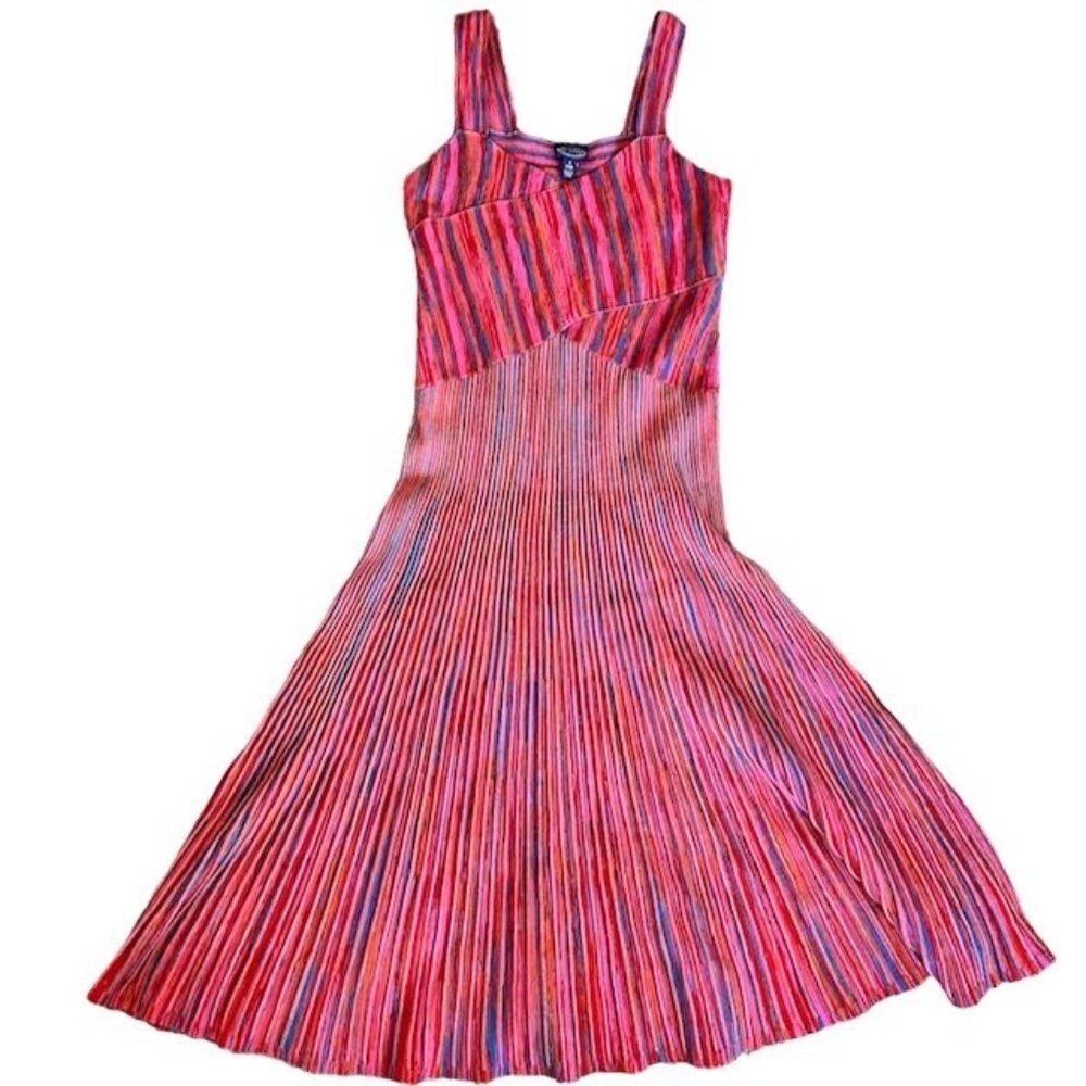 Scoop Micro Stripe Midi Dress with Banded Bodice Size Small NWOT